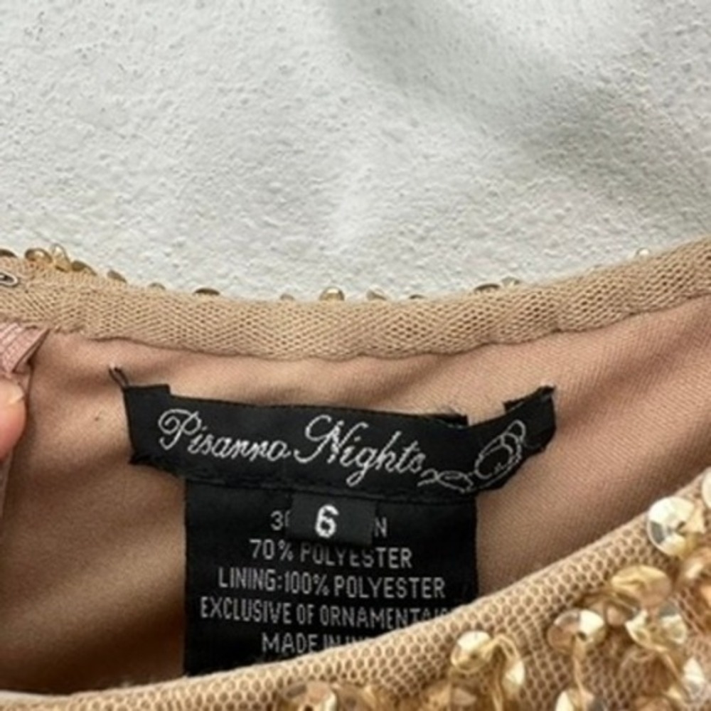 Pisarro Nights Beaded Bodice‎ Taffeta A-Line Gown Sequin Embellished Light Mocha - Picture 6 of 12